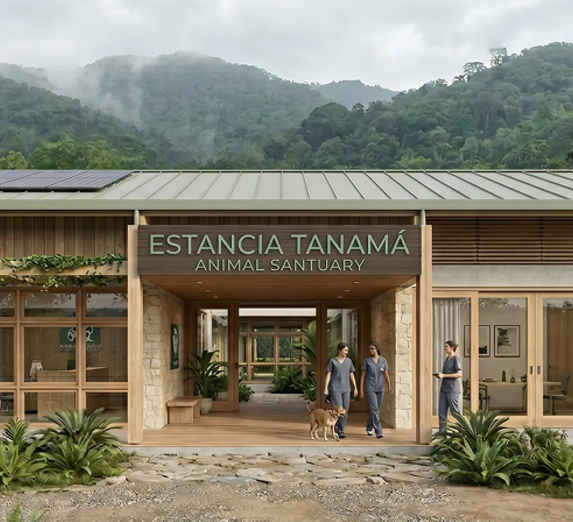 Architectural render of the Estancia Tanamá Animal Sanctuary building